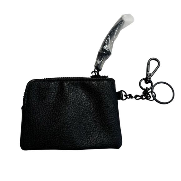 Steve Madden Coin Purse Key Ring Fob Black on Black Faux Pebbled Leather - Picture 5 of 11